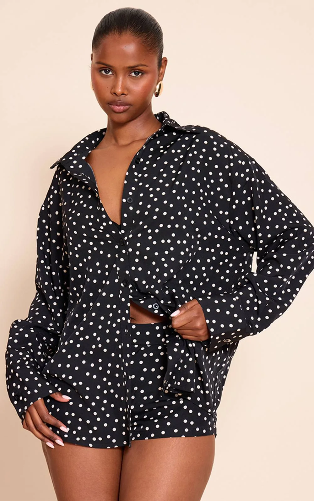 Woven Oversized Polka Dot T-Shirt Co-Ord by PrettyLittleThing