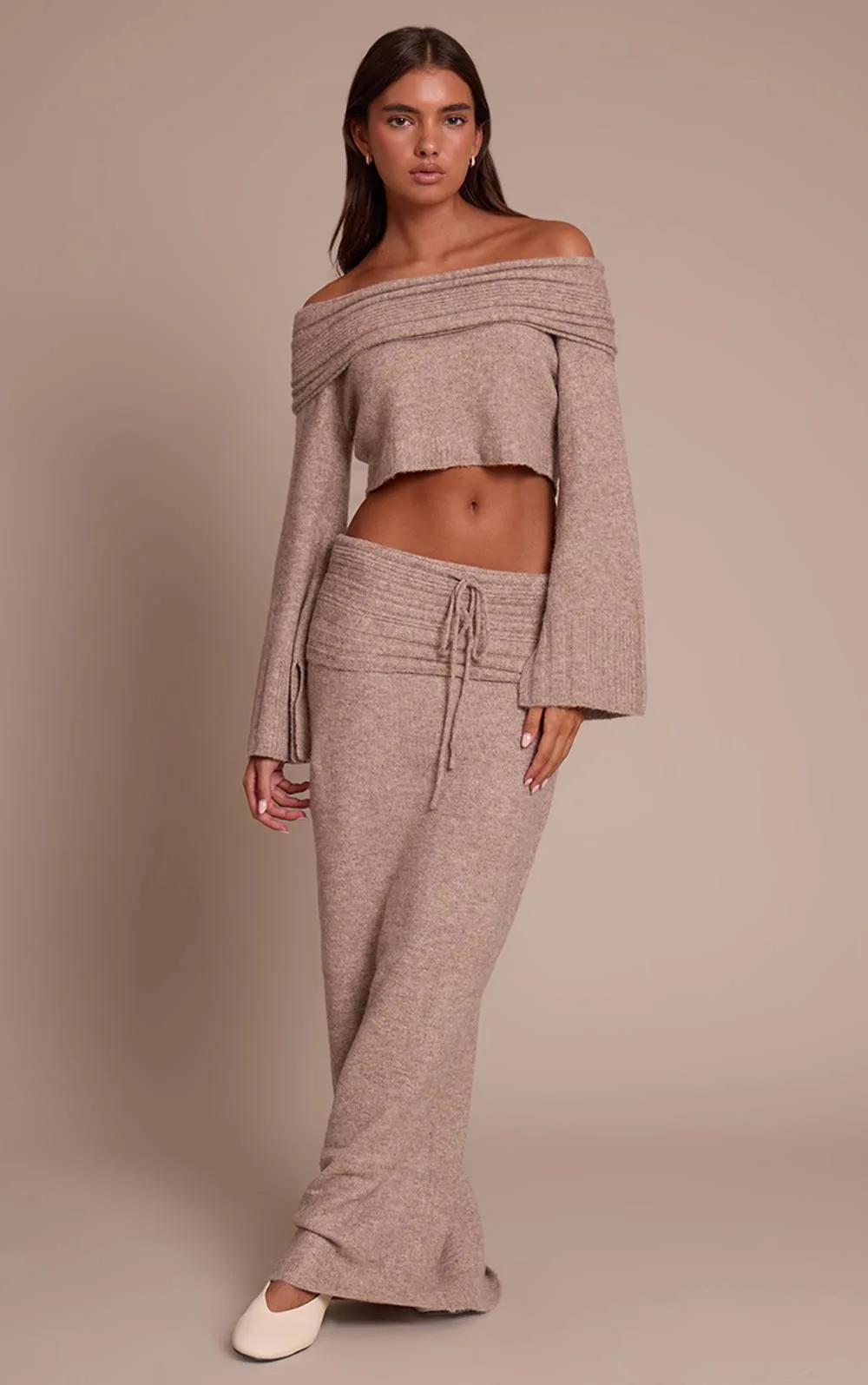 Rib Soft Knit Fold Over Maxi Skirt