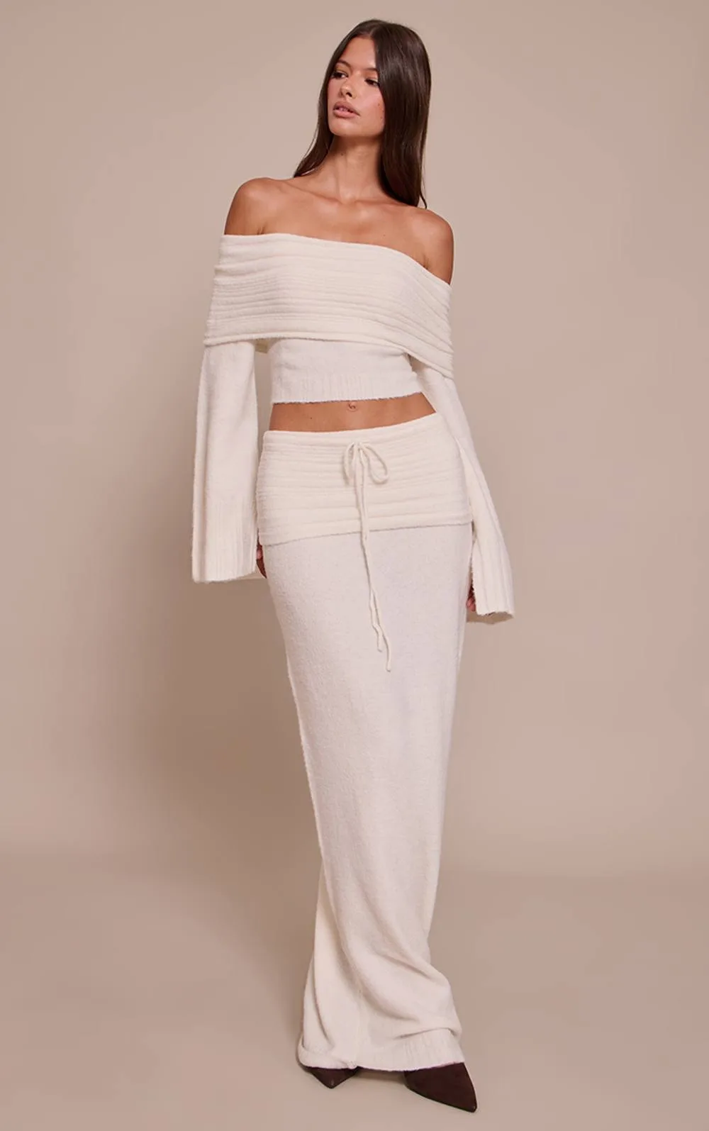 Rib Soft Knit Fold Over Maxi Skirt