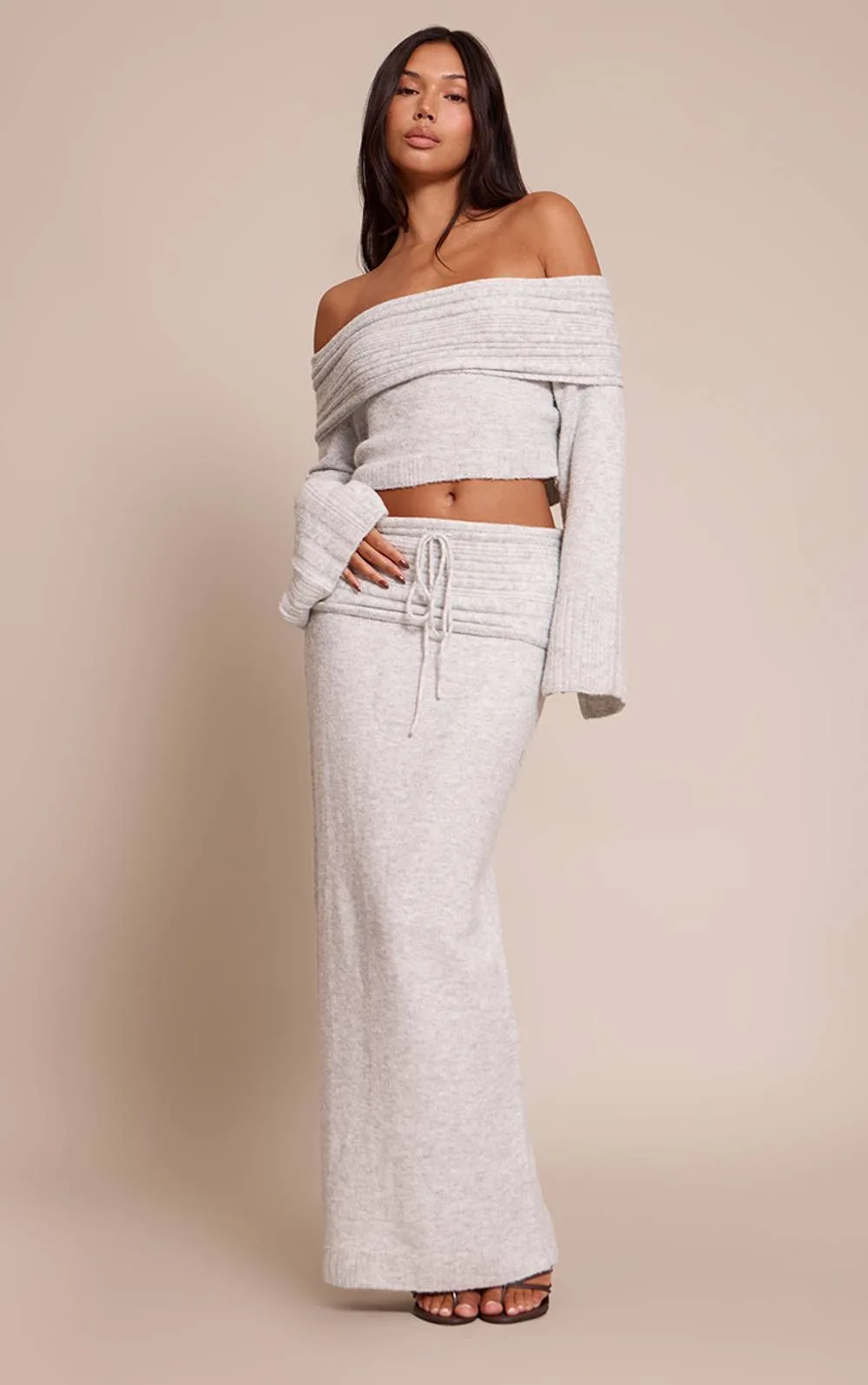 Rib Soft Knit Fold Over Maxi Skirt