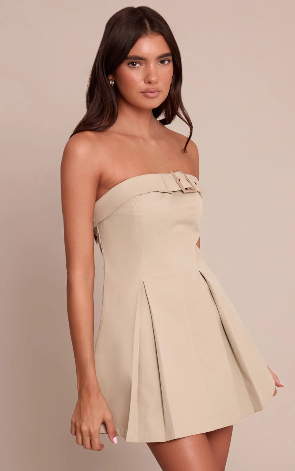 Belted Bandeau Pleated Shift Dress by PrettyLittleThing