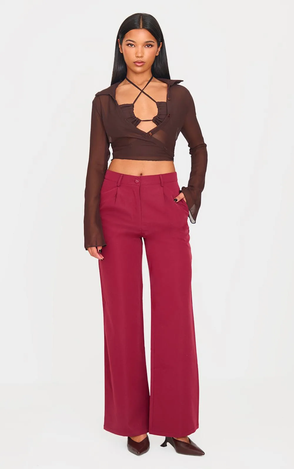 Peach Skin Straight Leg Trousers by PrettyLittleThing