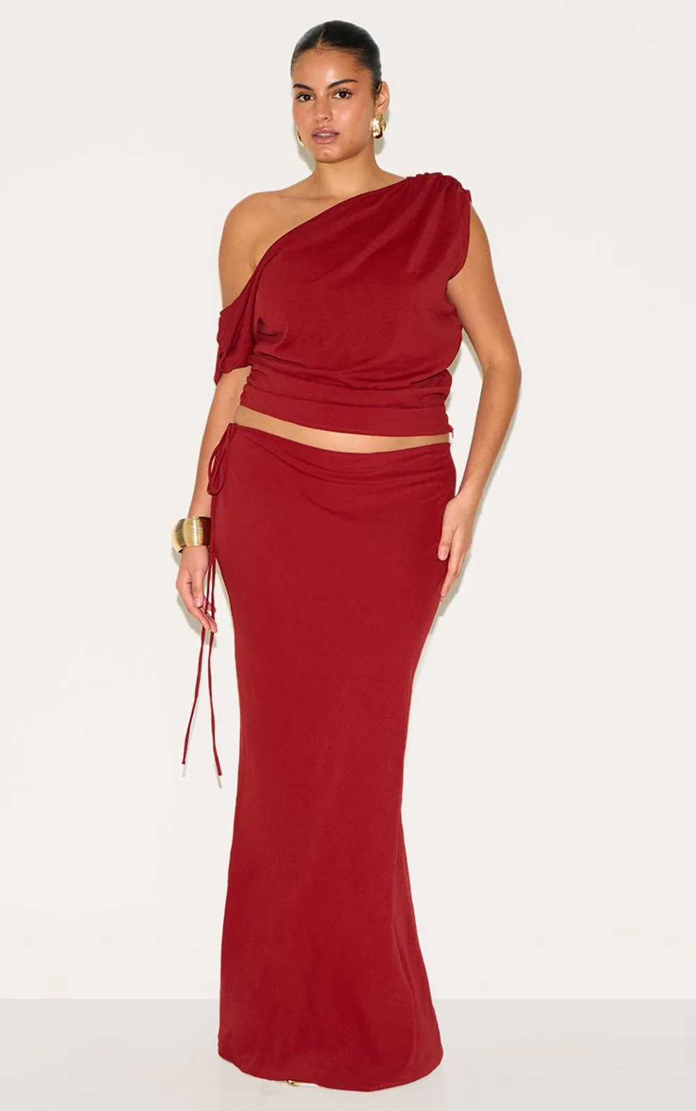 Floaty Woven Tie Side Low Rise Maxi Skirt Co-Ord