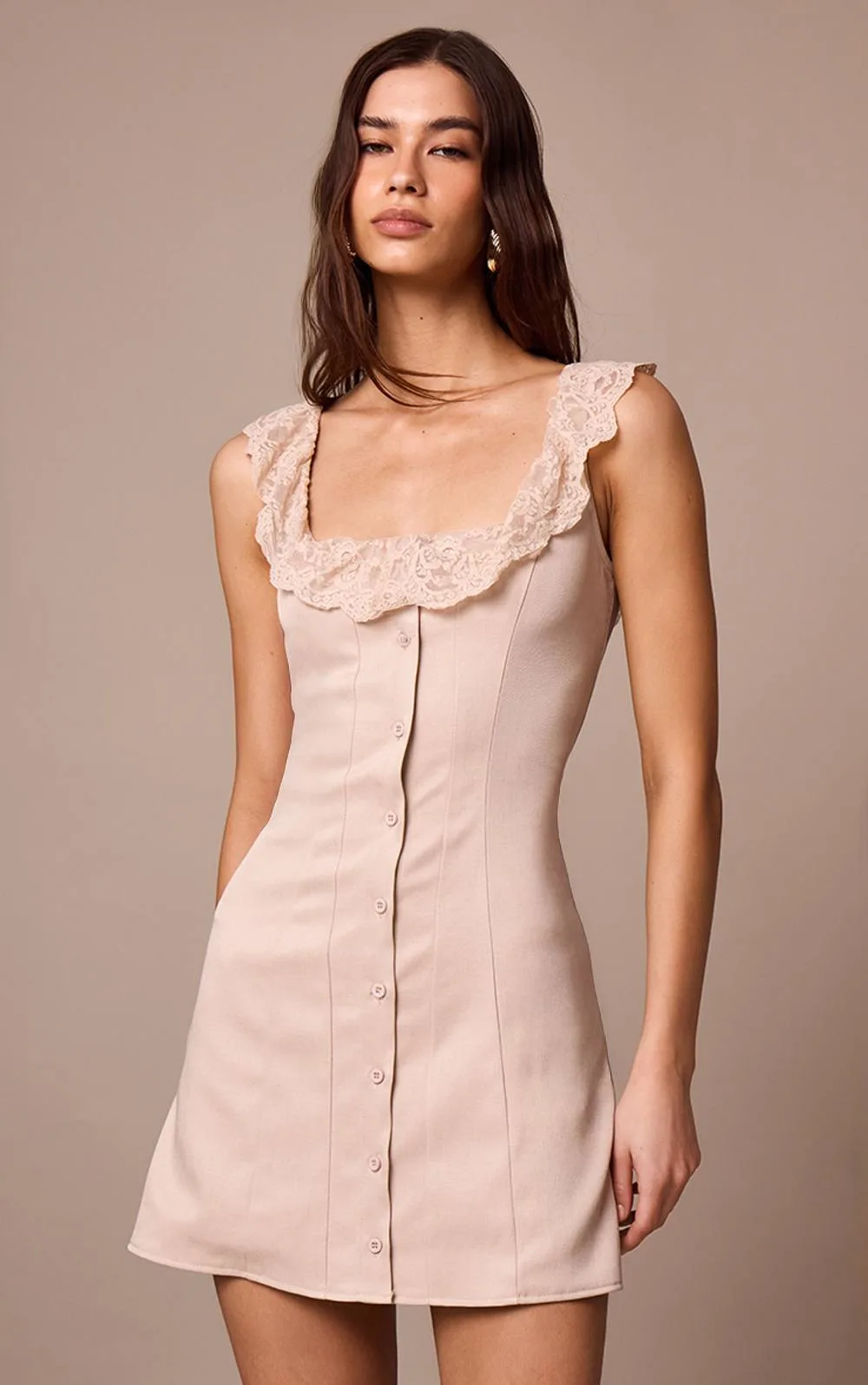 Lace Button Up Trim Corset A-Line Dress by PrettyLittleThing