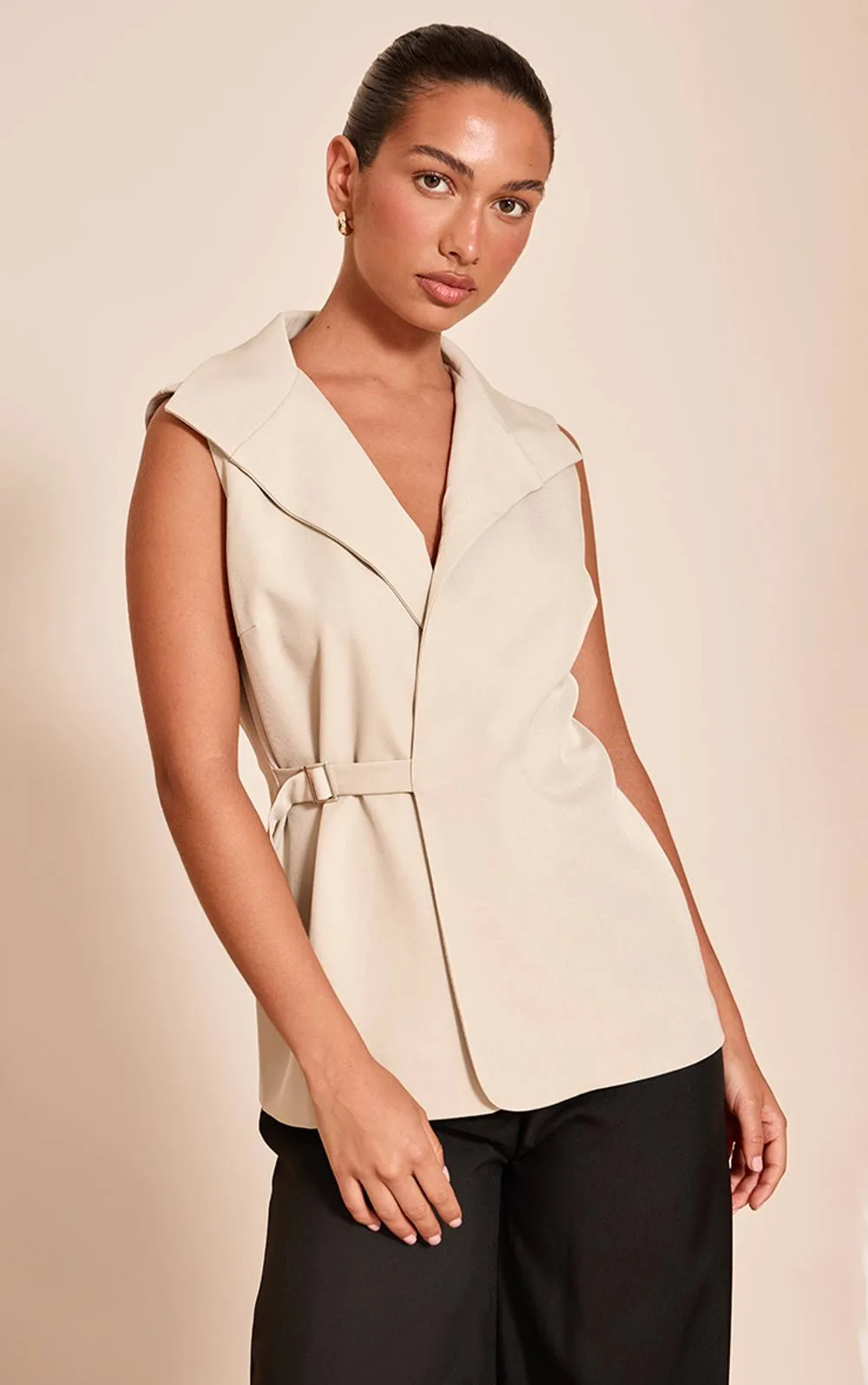 Oversized Buckle Detail Longline Waistcoat