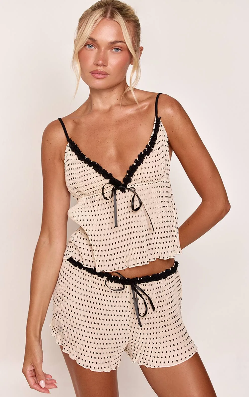 Plisse Frill Detail Strappy Cami & Shorts Set by PrettyLittleThing