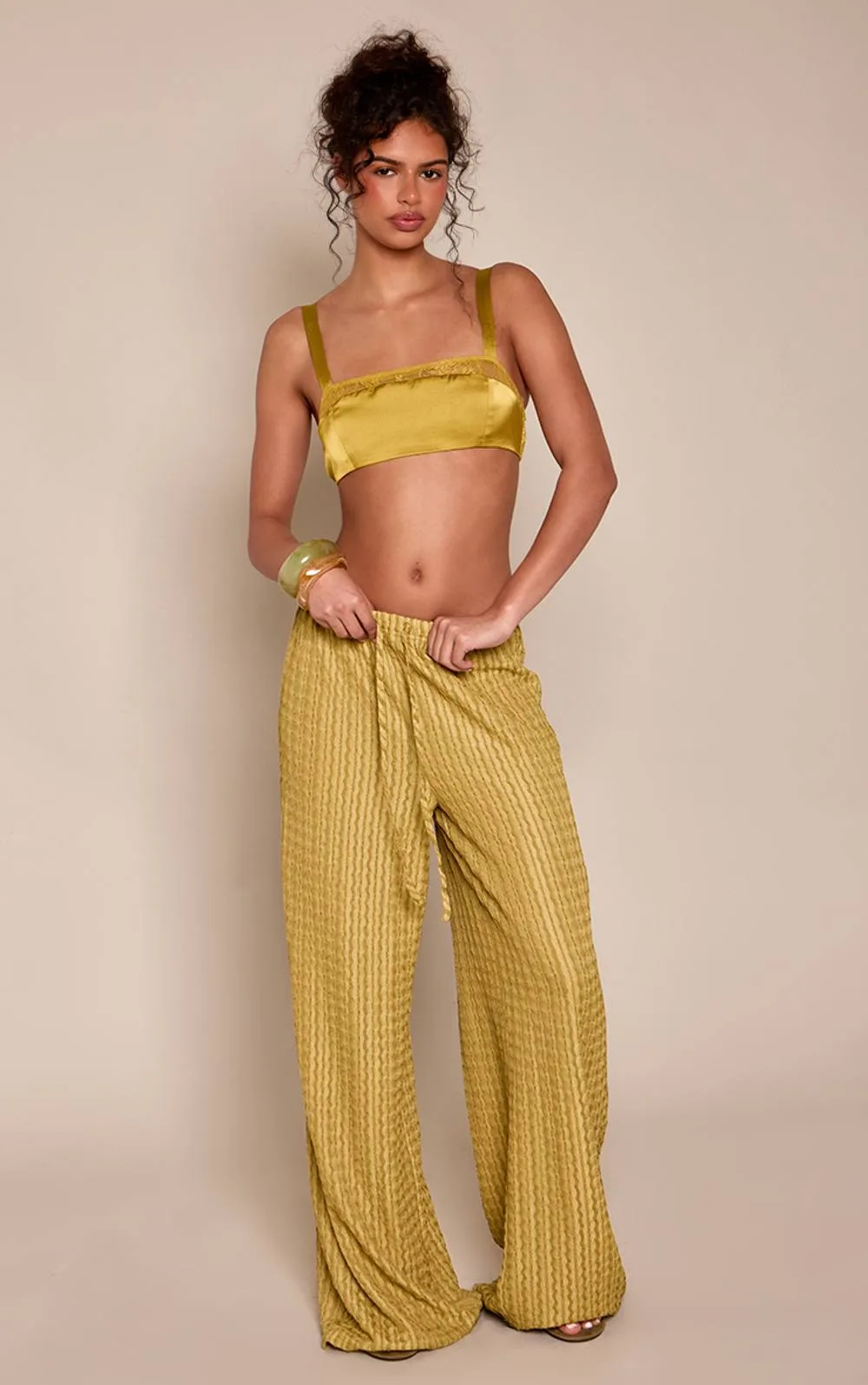 Textured Floaty Wide Leg Trousers by PrettyLittleThing