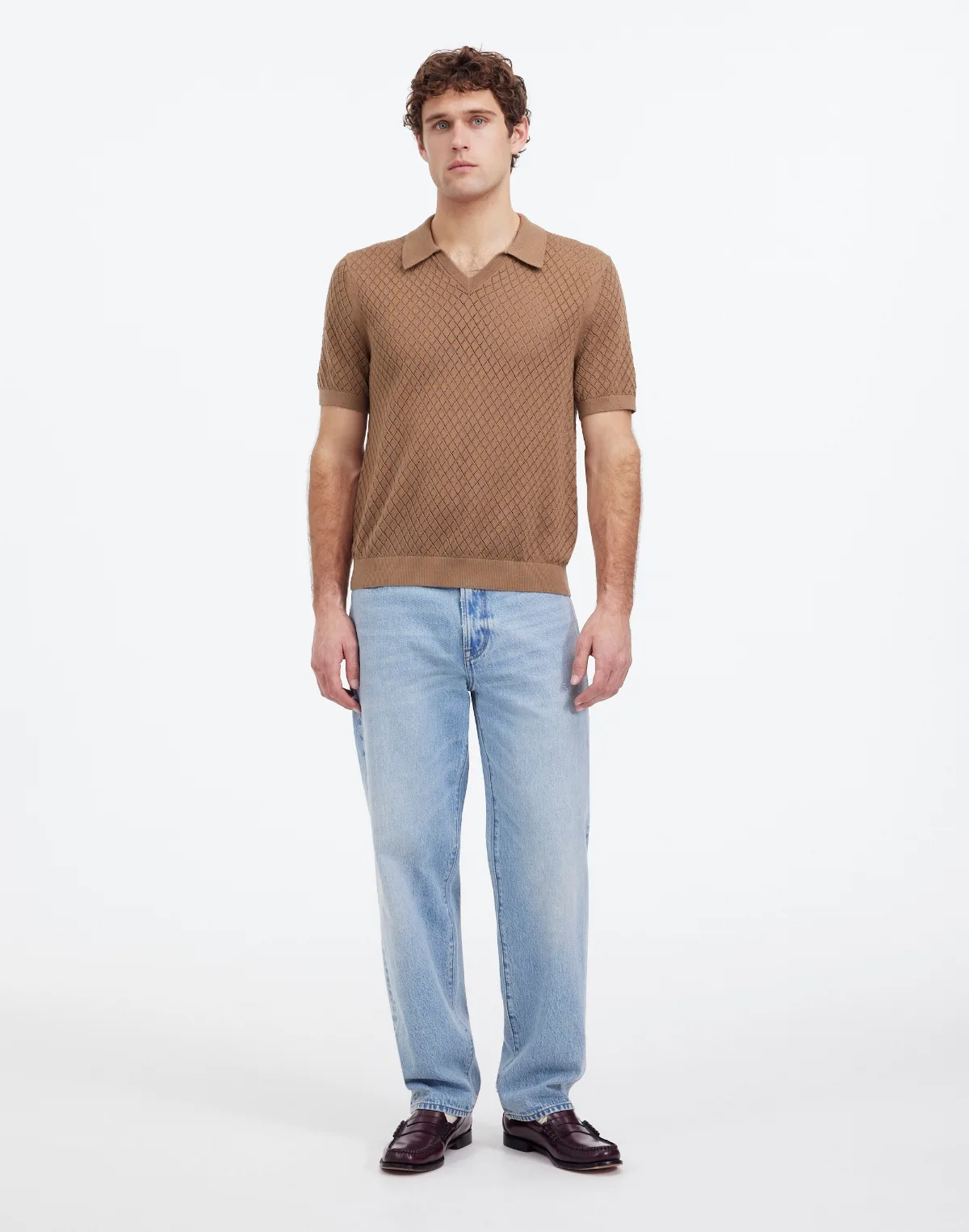 Diamond Pointelle Stitch Sweater Polo by MW