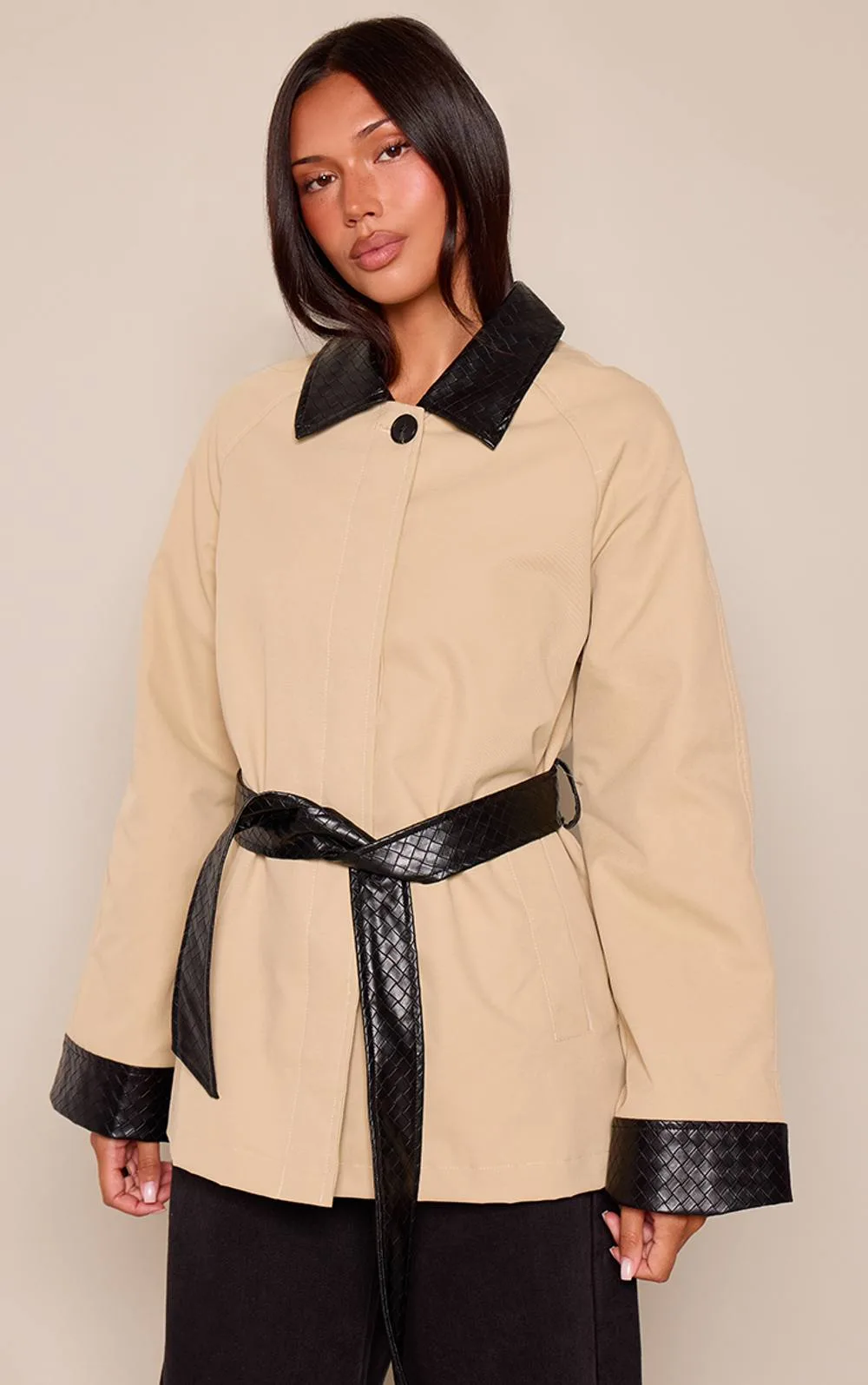 Quilted Collar Belted Trench Coat by PrettyLittleThing