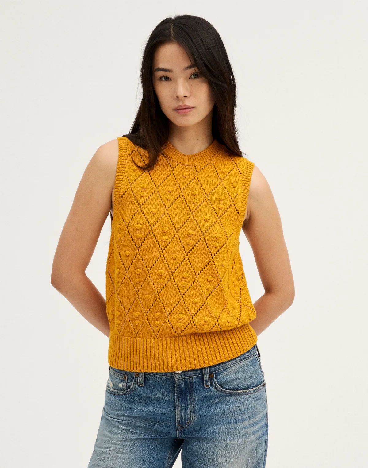 Bauble Pointelle-Stitch Sweater Vest in 100% Cotton