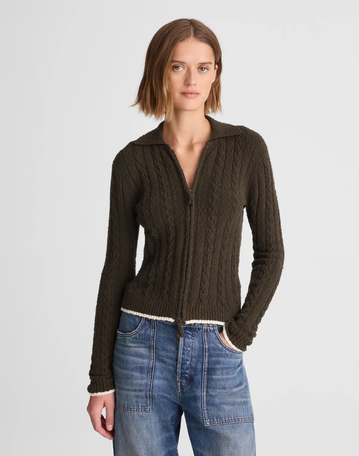 Cable-Knit Zip Cardigan by MW