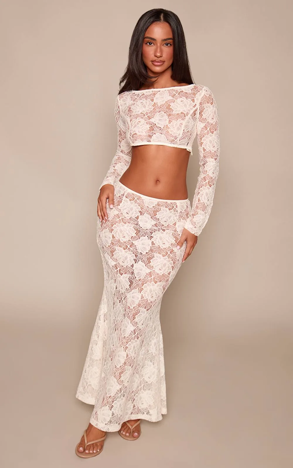 Floral Lace Sheer Maxi Skirt Co-Ord by PrettyLittleThing