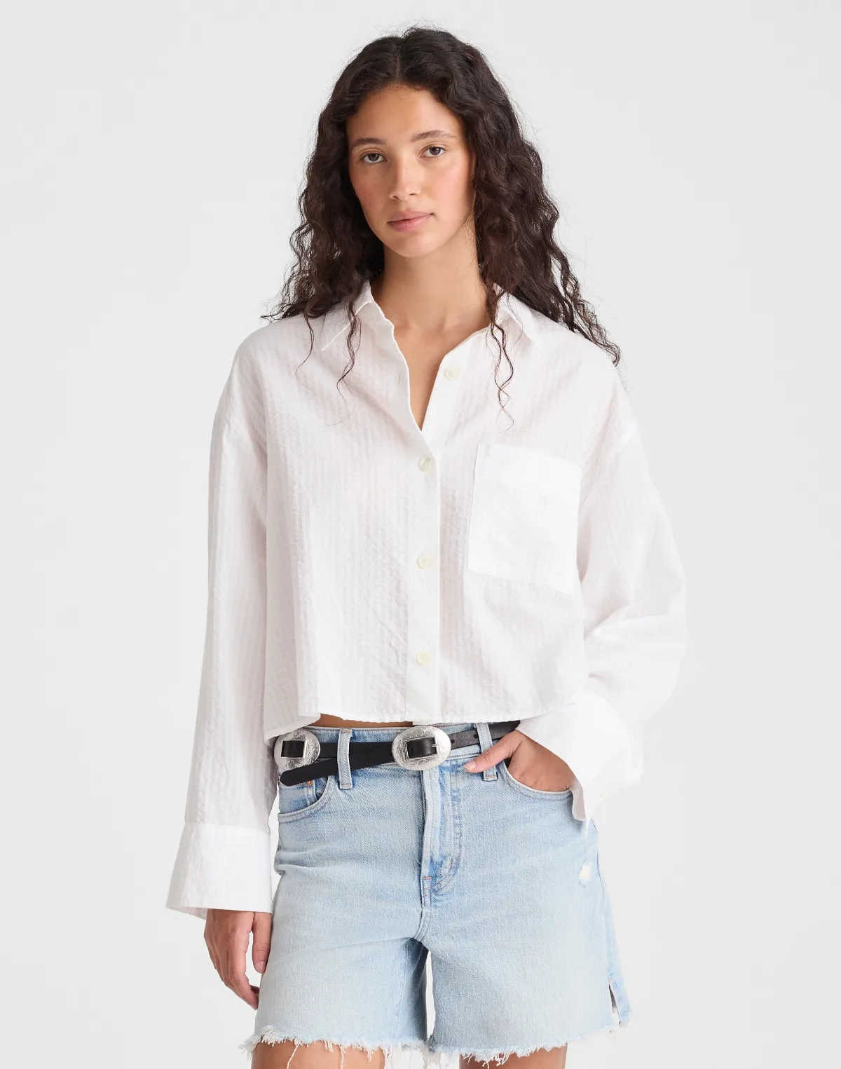 Straight-Hem Button-Up Shirt by MW