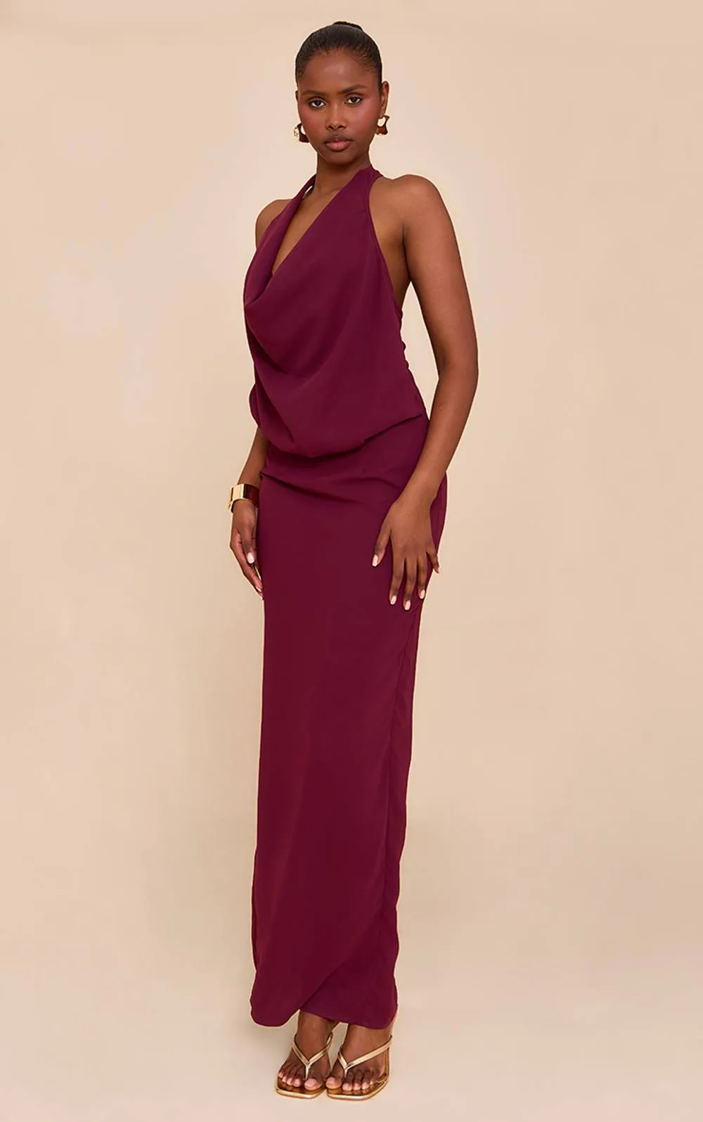 Chiffon Cowl Neck Maxi Dress