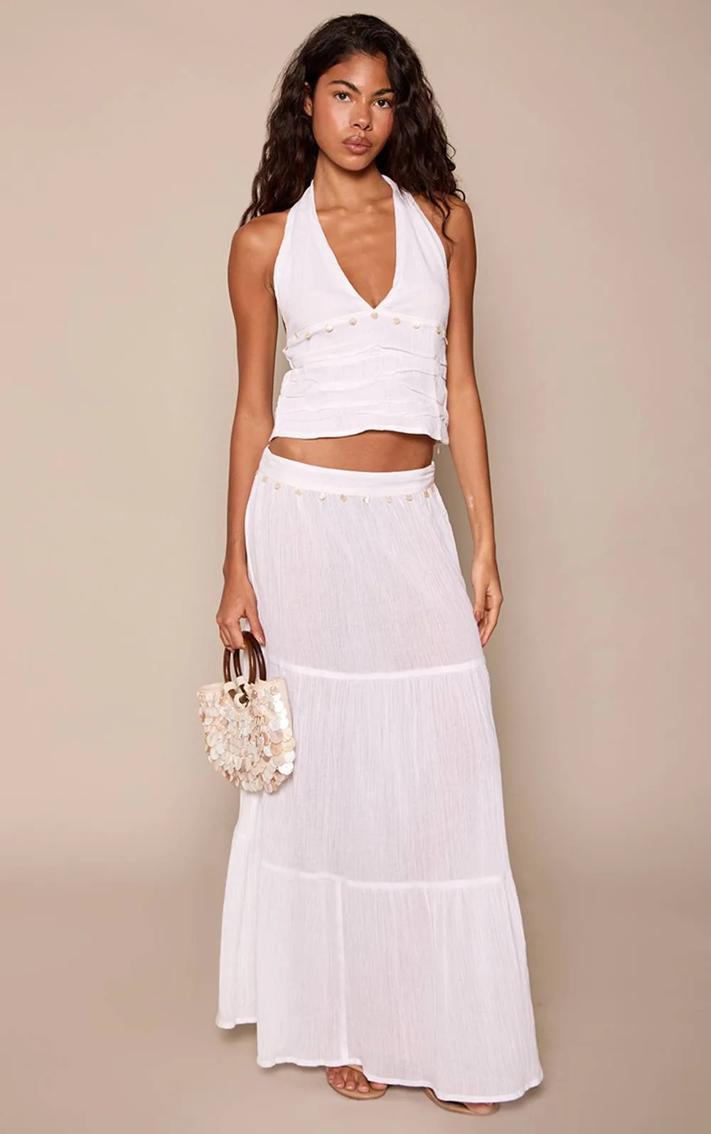 Sequin Detail Cotton Maxi Skirt Co-Ord by PrettyLittleThing