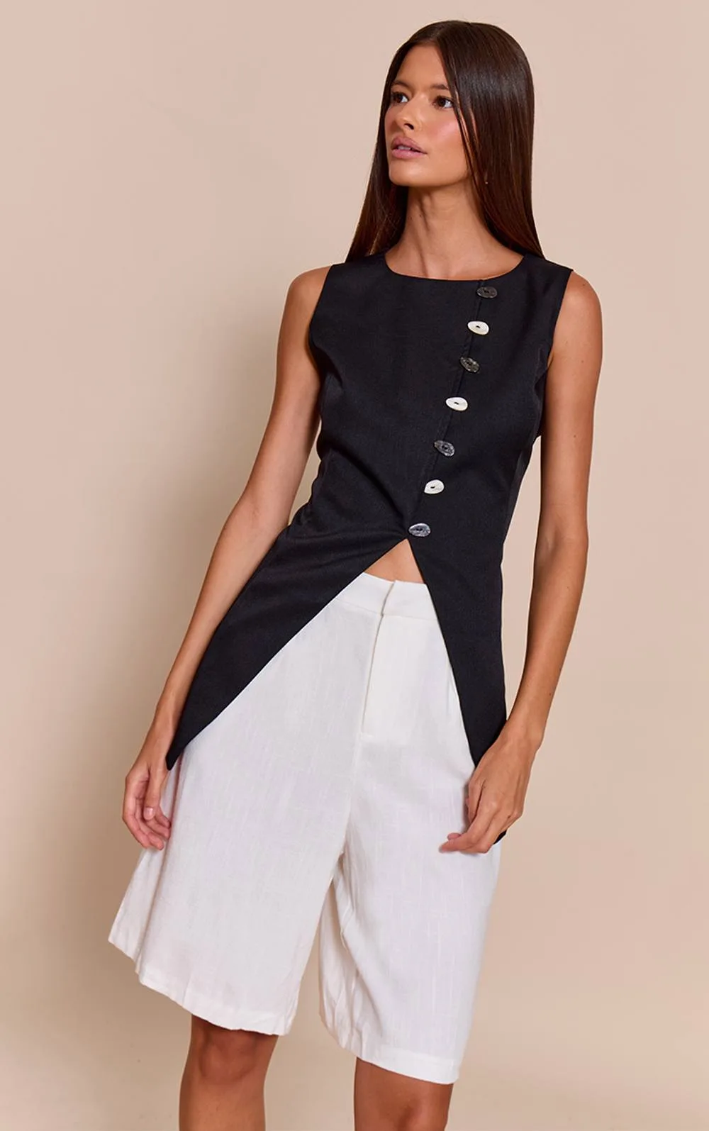 Woven Asymmetric Trim Detail Waistcoat by PrettyLittleThing