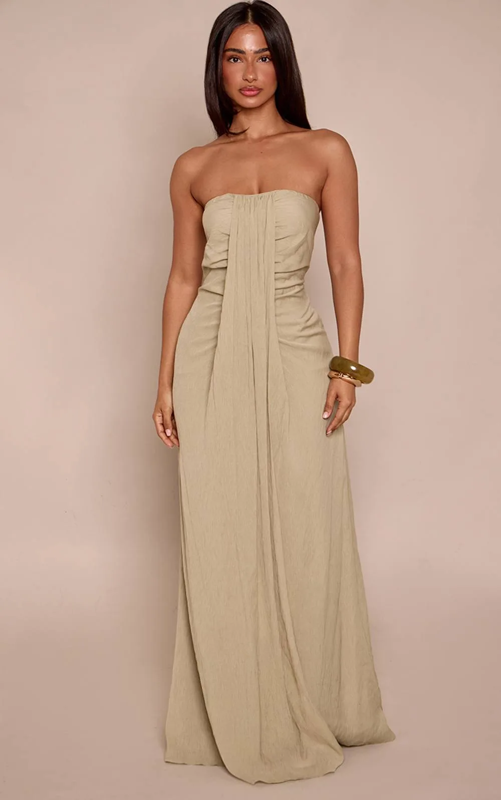 Bandeau Drape Detail Maxi Column Dress by PrettyLittleThing