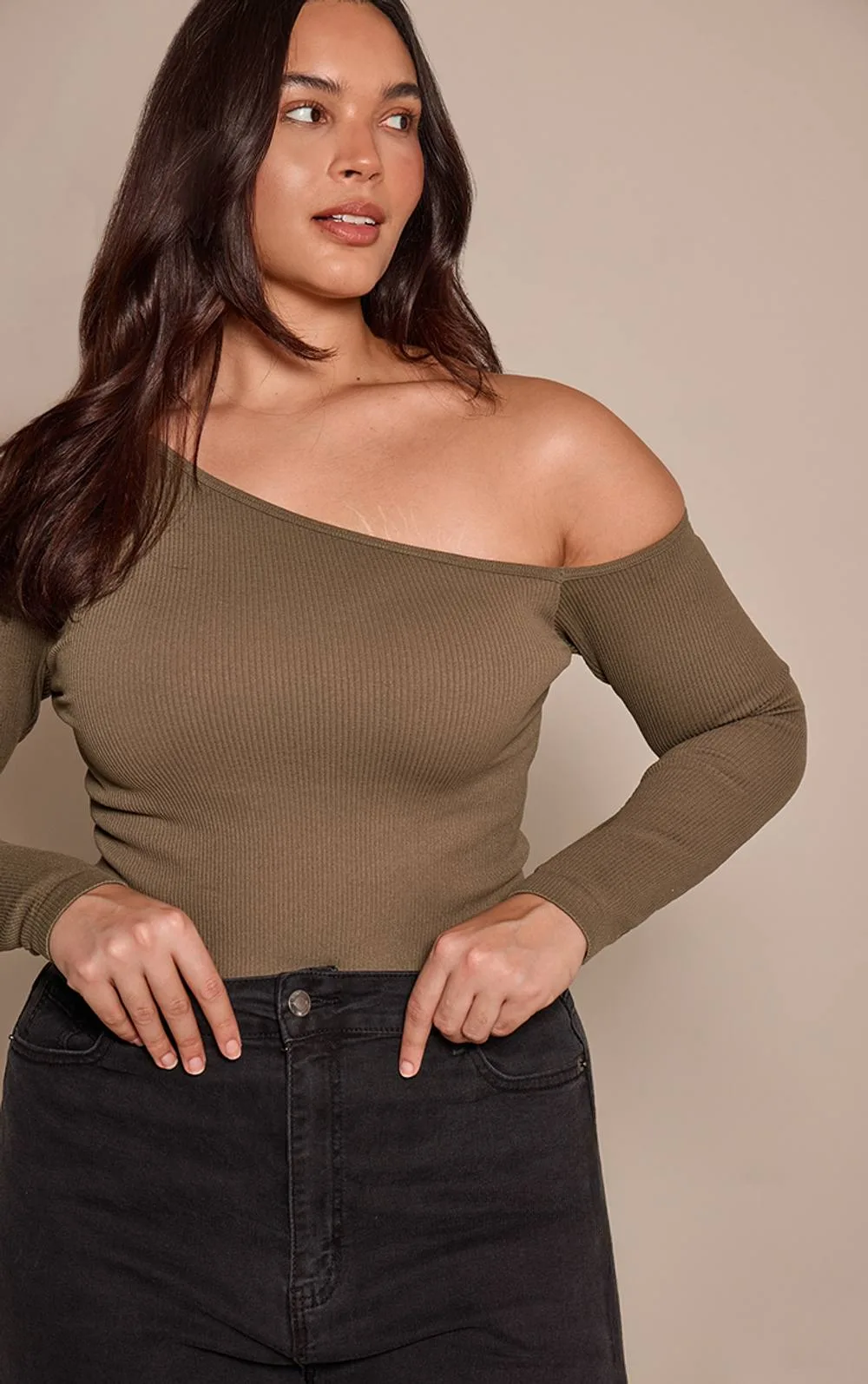 Contour Rib Asymmetric Long Sleeve Bodysuit