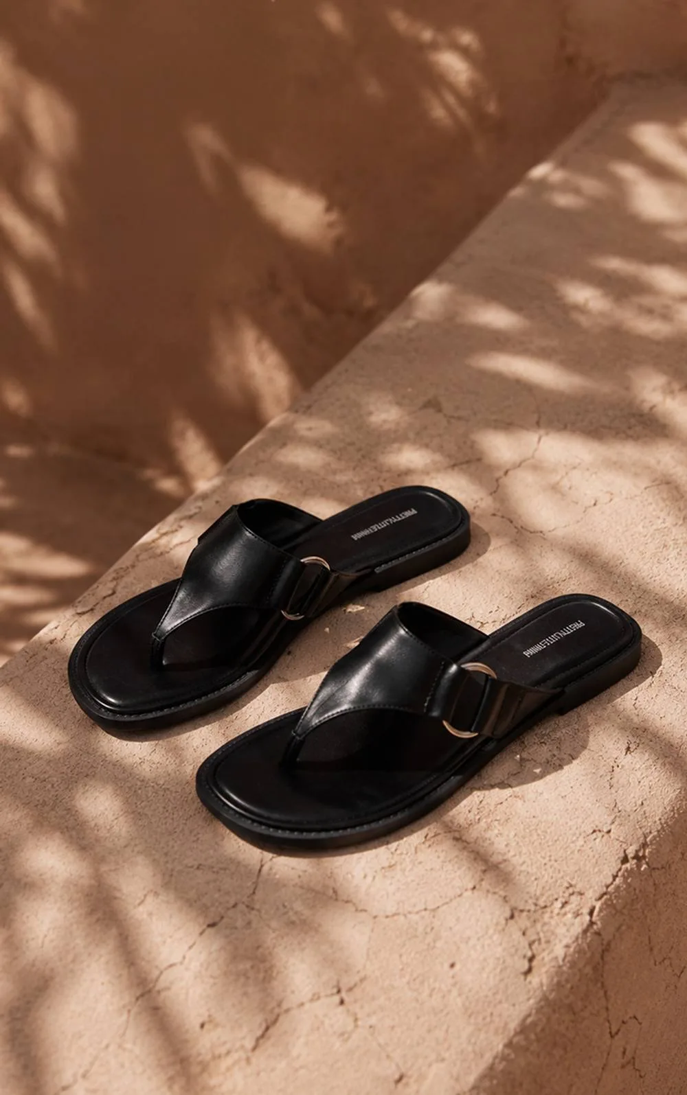 Faux Leather O Ring Toe Thong Sandals by PrettyLittleThing