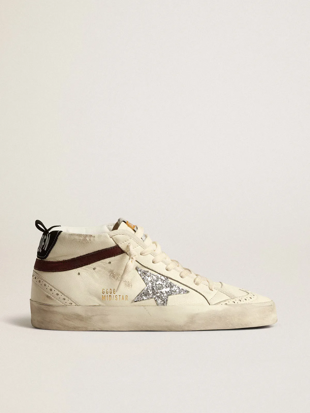 Mid Star in White Nappa Leather with Silver Glitter Star by Golden Goose