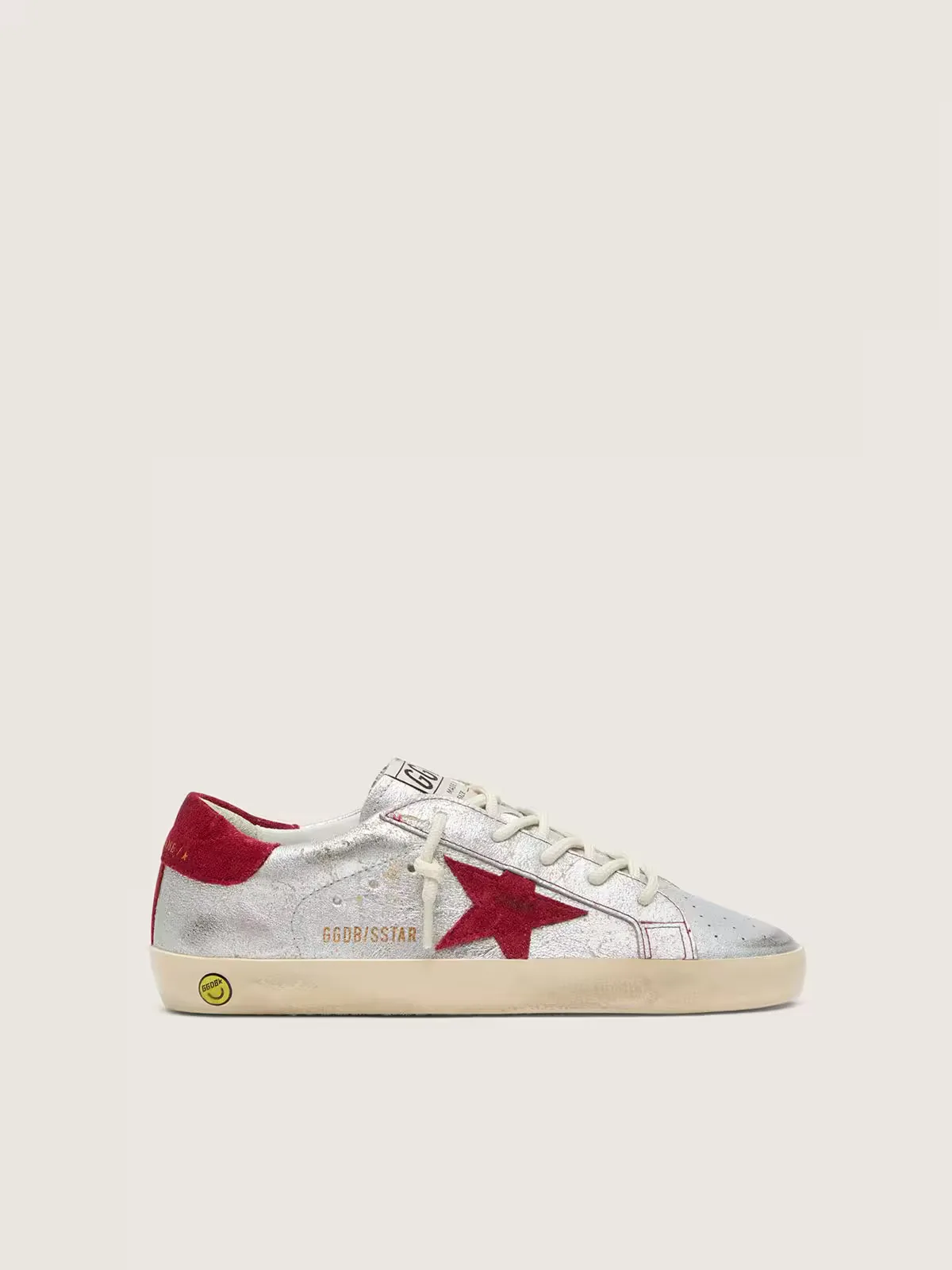 Super-Star Metallic Silver Leather with Red Suede Star by Golden Goose