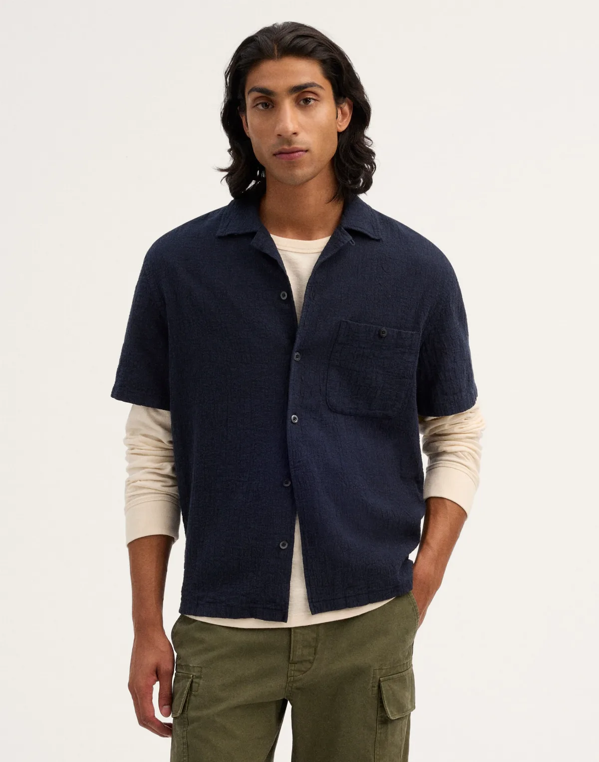 Camp-Collar Shirt in Cotton-Linen Blend by MW