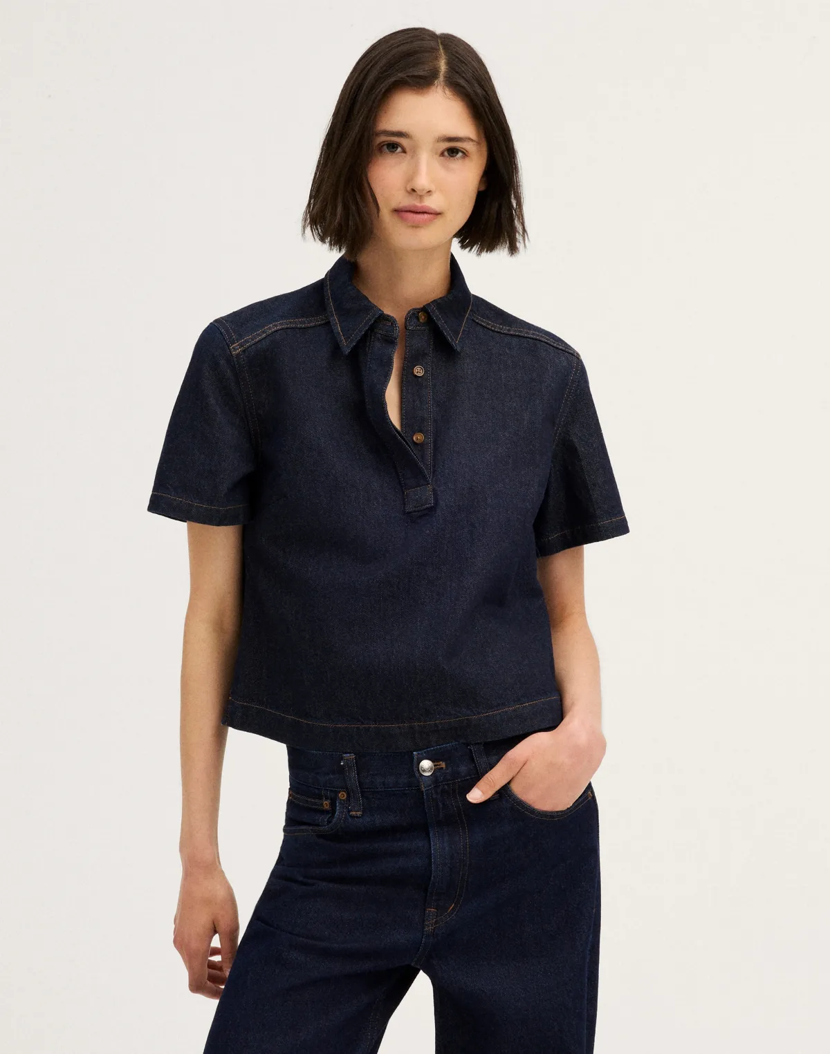 Denim Boxy Polo Shirt by MW