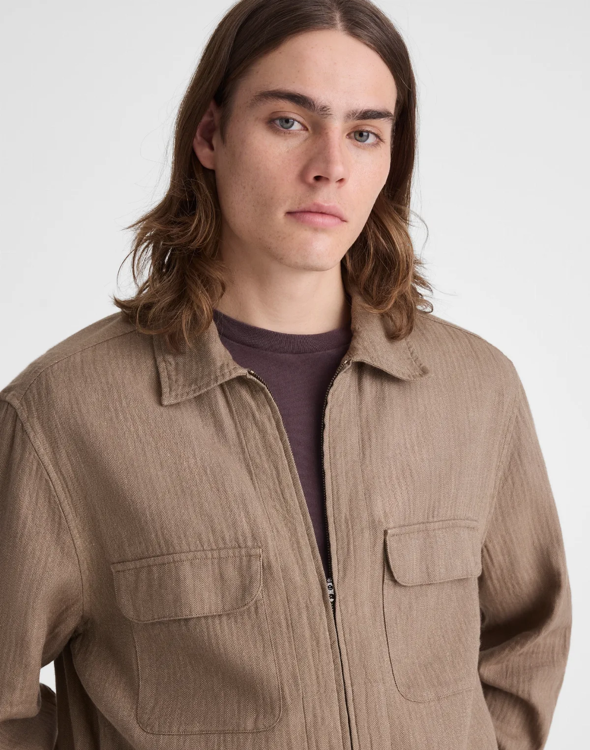 Zip-Front Jacket in Herringbone Cotton-Linen Blend by MW