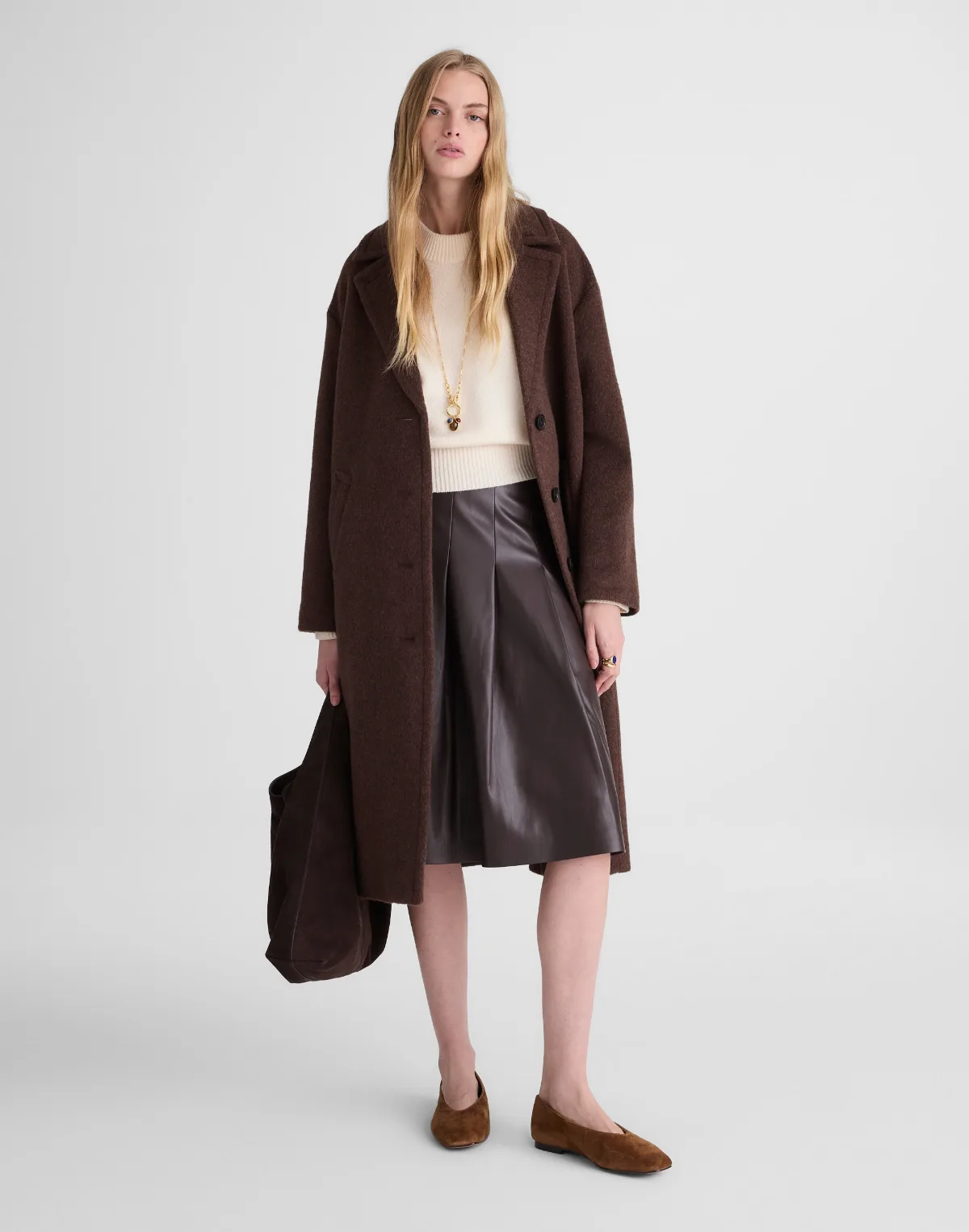 Pleated Midi Skirt in Faux Leather by MW