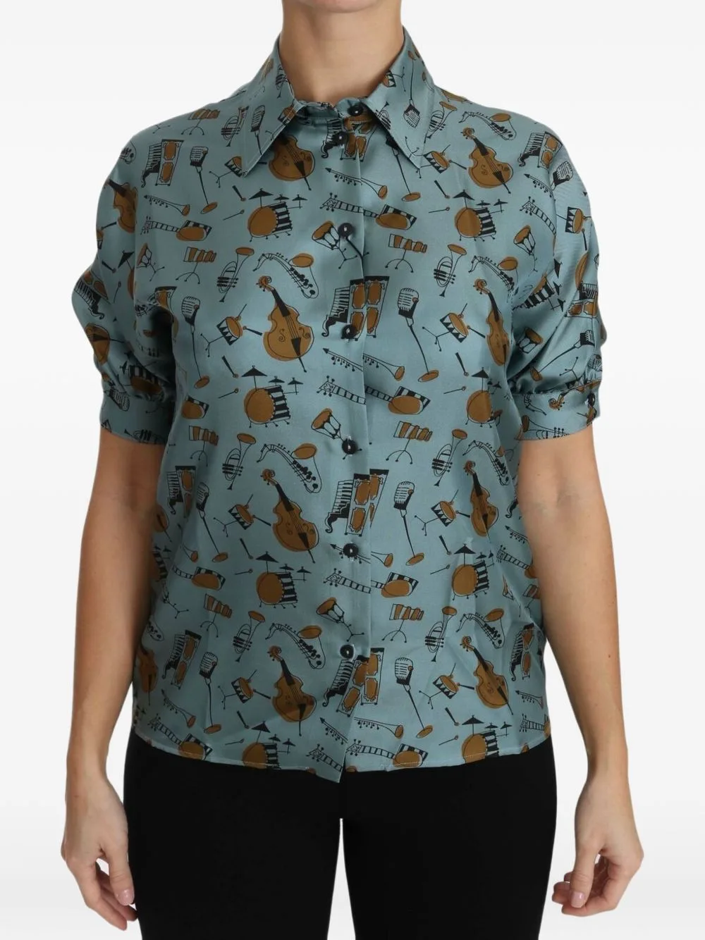 Musical Instrument-Print Silk Shirt by Dolce & Gabbana