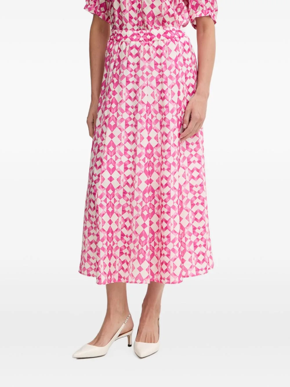 Geometric-Print Elasticated-Waist Midi Skirt