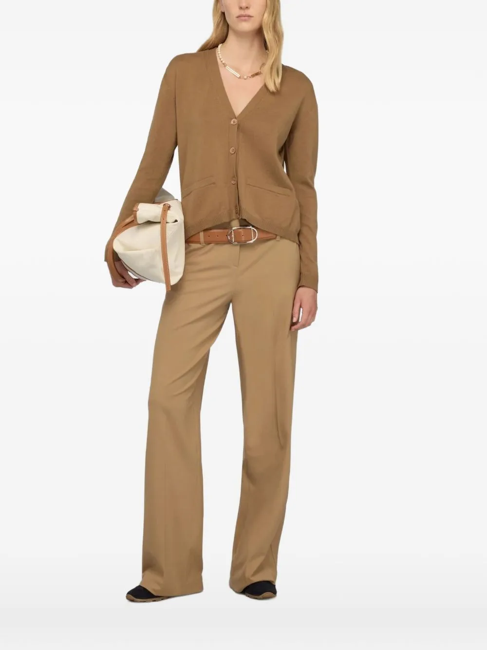 Pleated-Panel V-Neck Cardigan by Semicouture