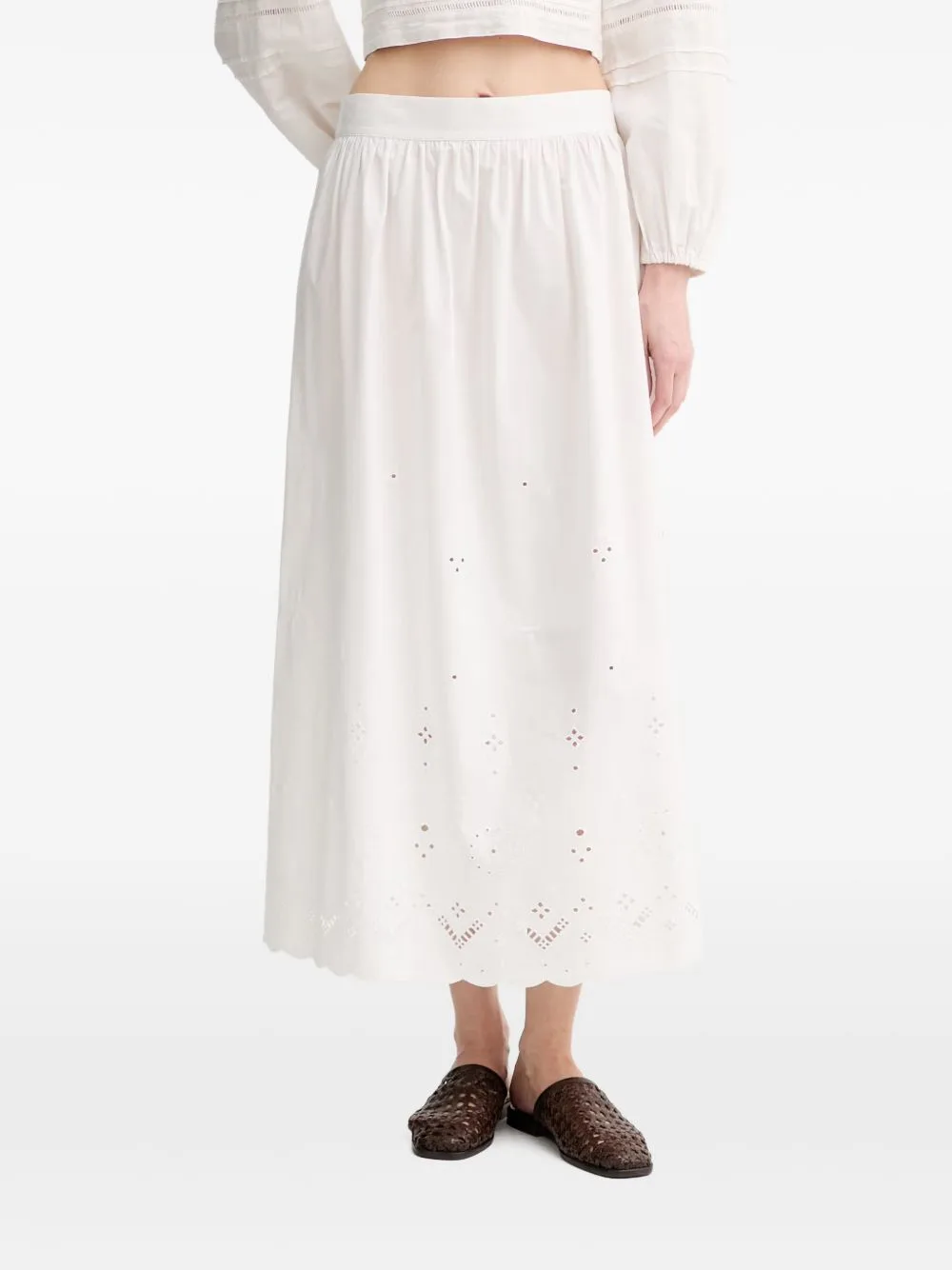 Broderie-Anglaise Scalloped-Hem Skirt