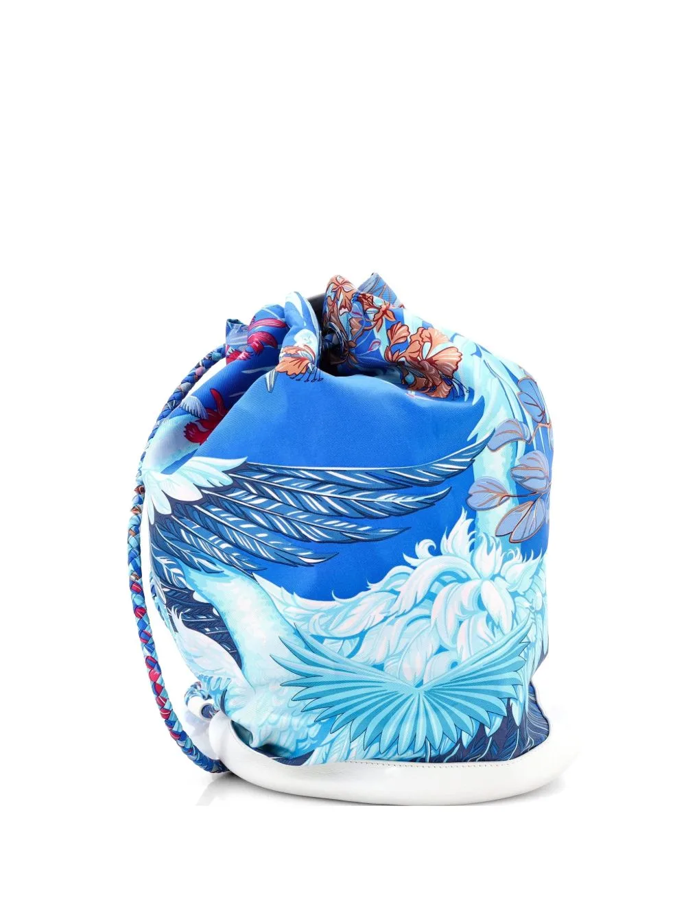 Soie Cool Handbag Printed Silk and Calfskin Medium Bucket Bag by Hermès Pre-Owned