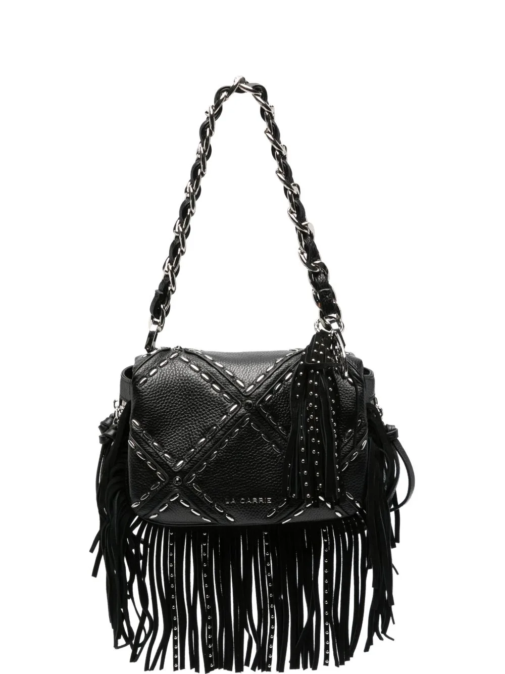 Small Isabel Fringe-Trimmed Studded Shoulder Bag by La Carrie