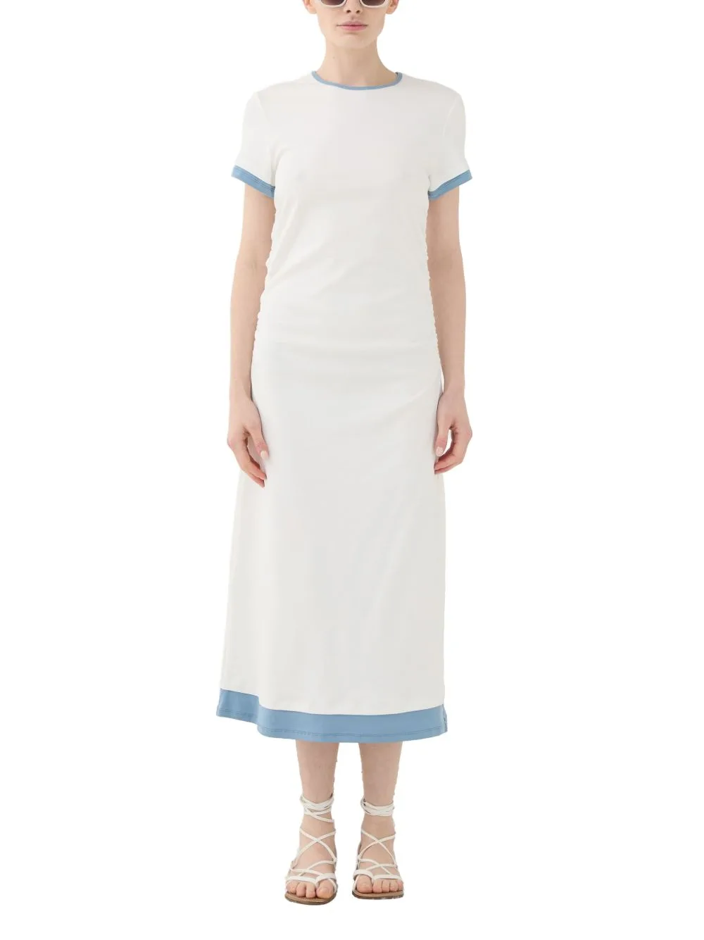 Contrast-Trim Short-Sleeve Midi Dress by Eleh