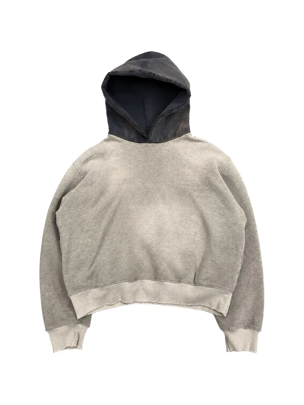 Contrast-Hood Frayed Hoodie by MOOJI MOOJI
