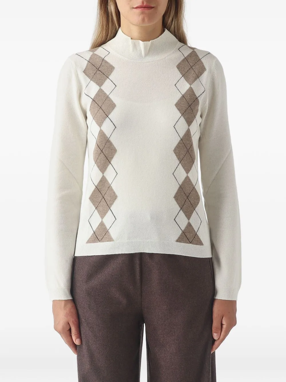 Argyle-Pattern High-Neck Sweater by Gran Sasso