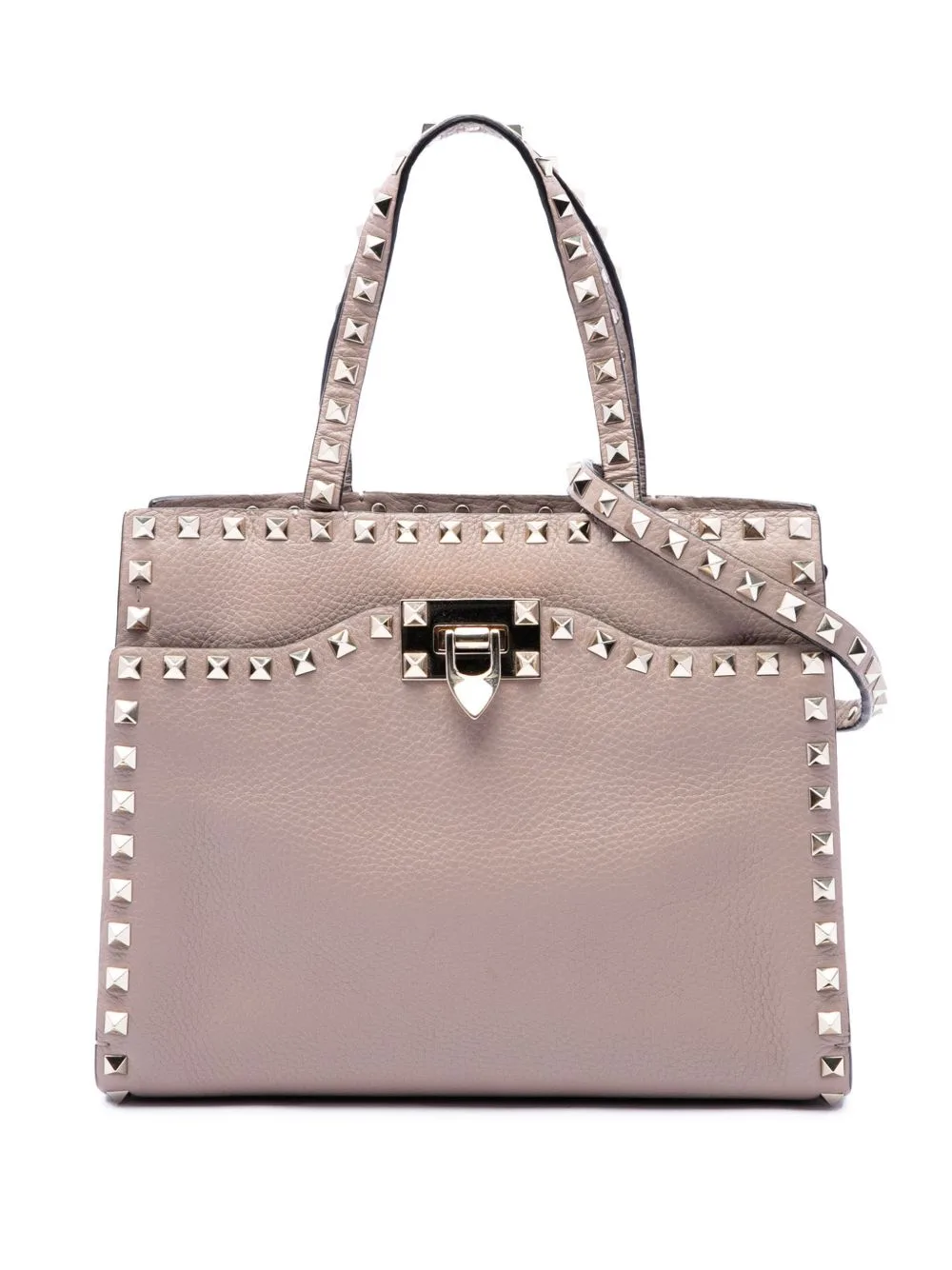 2018-2026 Grained Calfskin Rockstud Flip Lock Tote Satchel by Valentino Garavani Pre-Owned