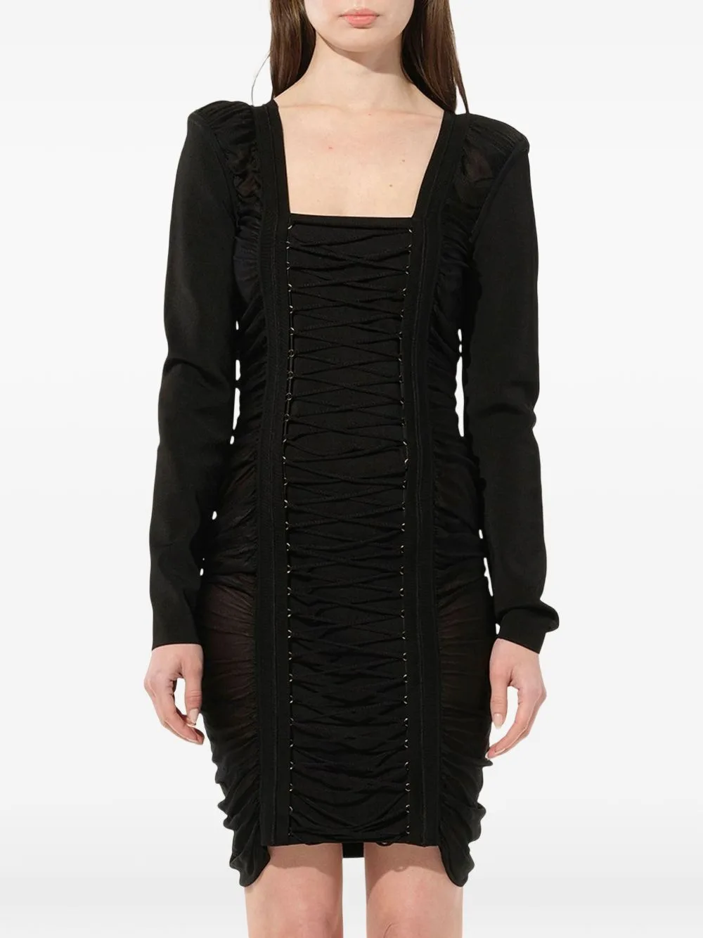 Lace-Up Ruched Mini Dress by Balmain