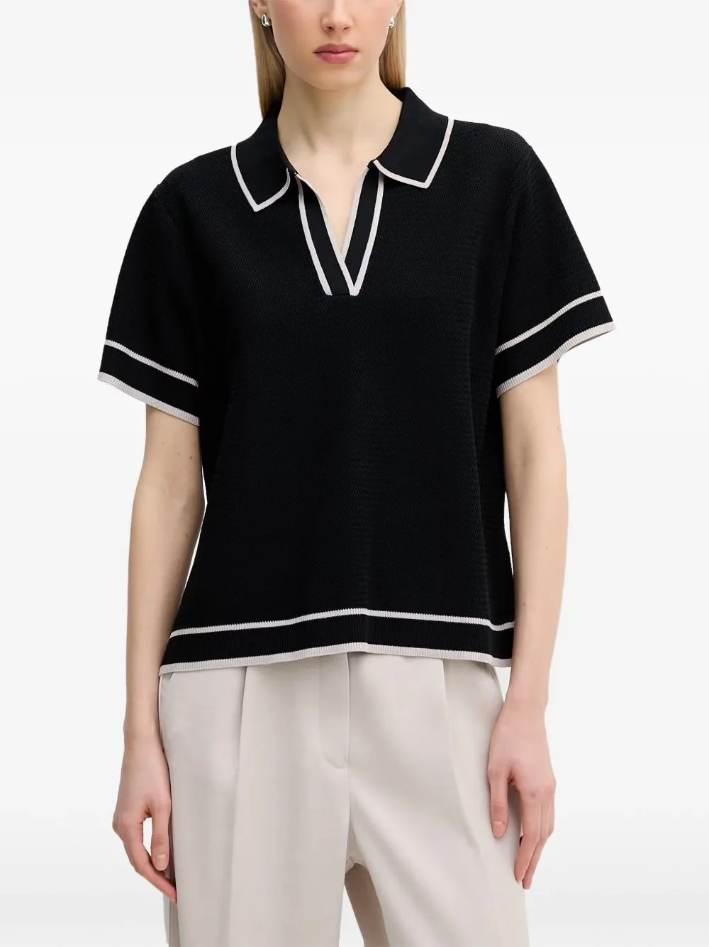 Stripe-Trim Knitted Polo Sweater by Marc Aurel