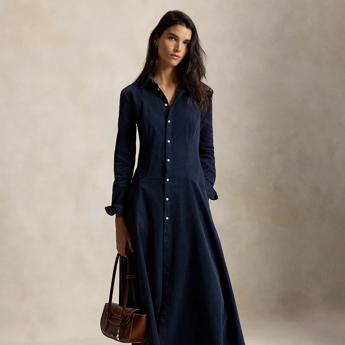 Corduroy A-Line Shirt Dress