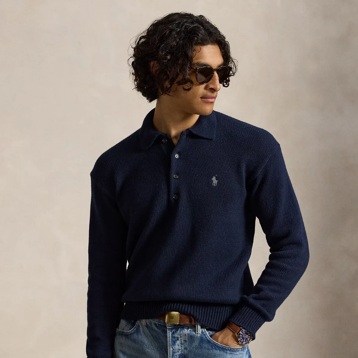 Relaxed Fit Cable Cotton Polo Jumper