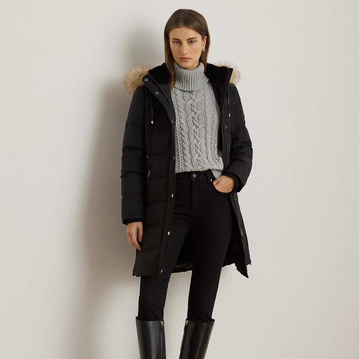 Hooded Faux Fur-Trim Down Coat by Ralph Lauren Petite