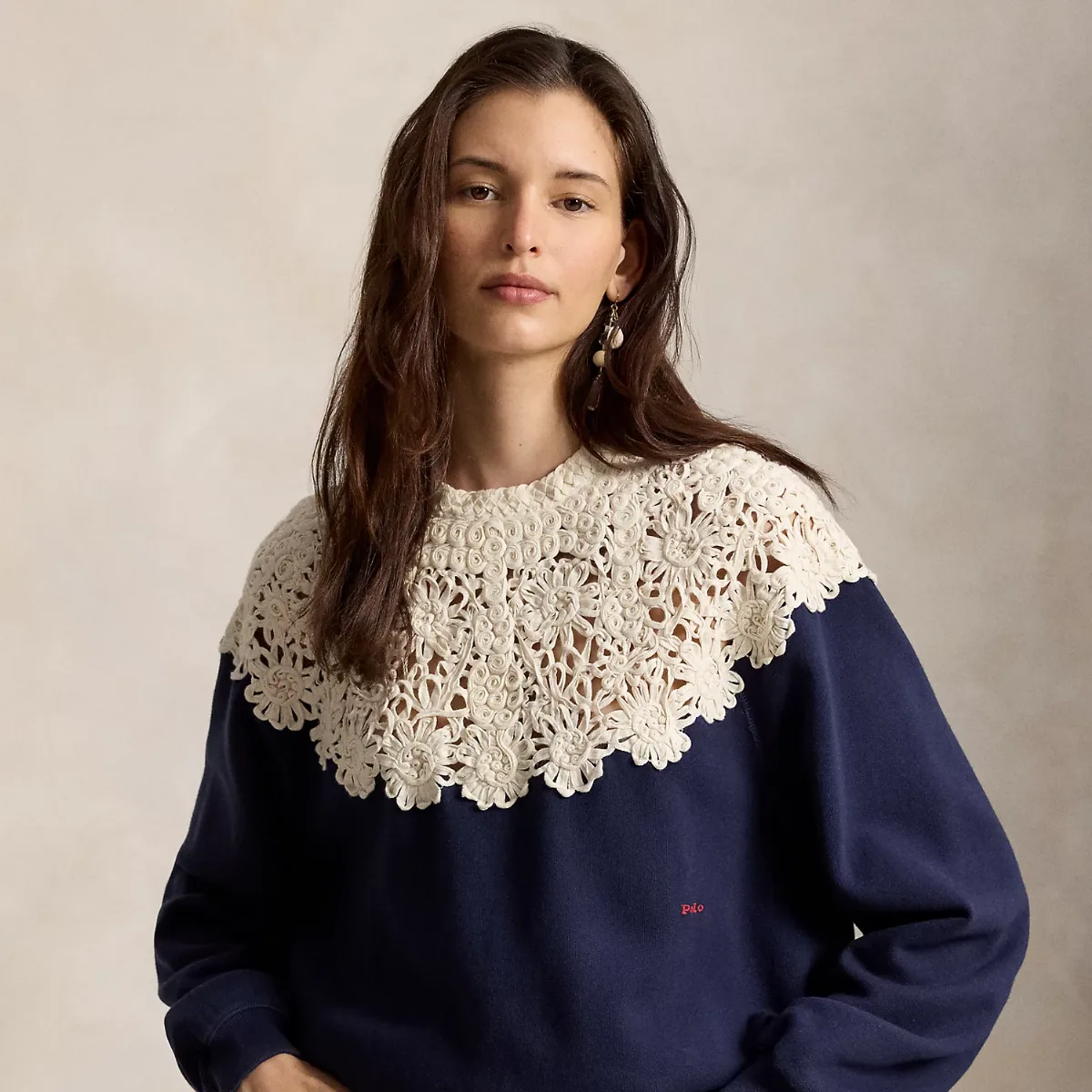 Crochet-Yoke Fleece Pullover by Polo Ralph Lauren