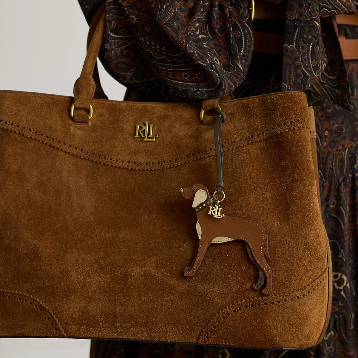 Suede-Trim Leather Vizsla Charm by Lauren Ralph Lauren