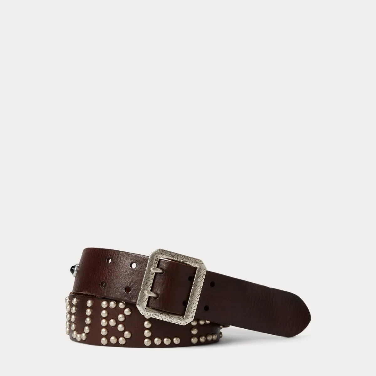Studded-Logo Leather Belt by Ralph Lauren RRL