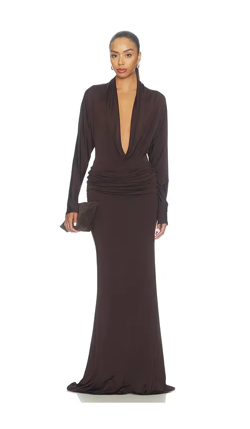 Printed Jersey Dolman Cowl Neck Gown
