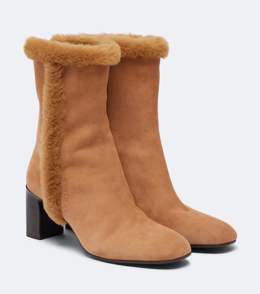 Daze Shearling-Trimmed Suede Ankle Boots by Jimmy Choo