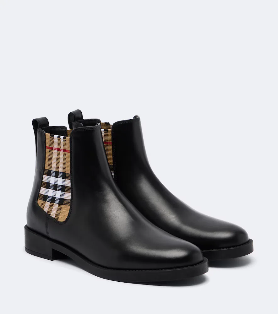 Burberry Check Leather Chelsea Boots by Burberry